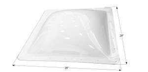 Icon Skylight 12604 5 Inch High Bubble Type Dome; Square; For 24 Inch Length x 24 Inch Width Opening; 28 Inch Length x 28 Inch Width Flange; White; Polycarbonate; Without Blind; Single